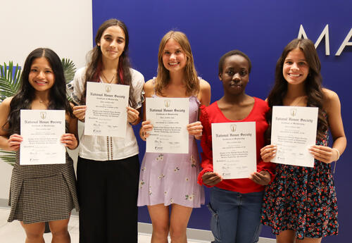 National Honor Society inductees posing for a group photo