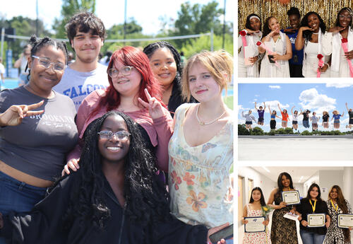 Collage of photos: senior field day, cosmetology sashing ceremony, Class of 2026 Top Ten, group of students at Albany High Awards Night