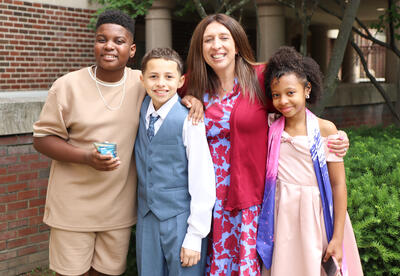 Group of fifth-grade students with Marie Culihan