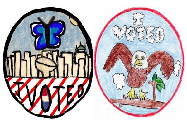 Student submissions for Albany County's I Voted sticker contest.