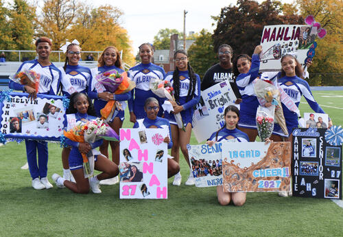 Group photo of the seniors on the cheerleading team