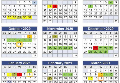 Student calendars for 2020-2022