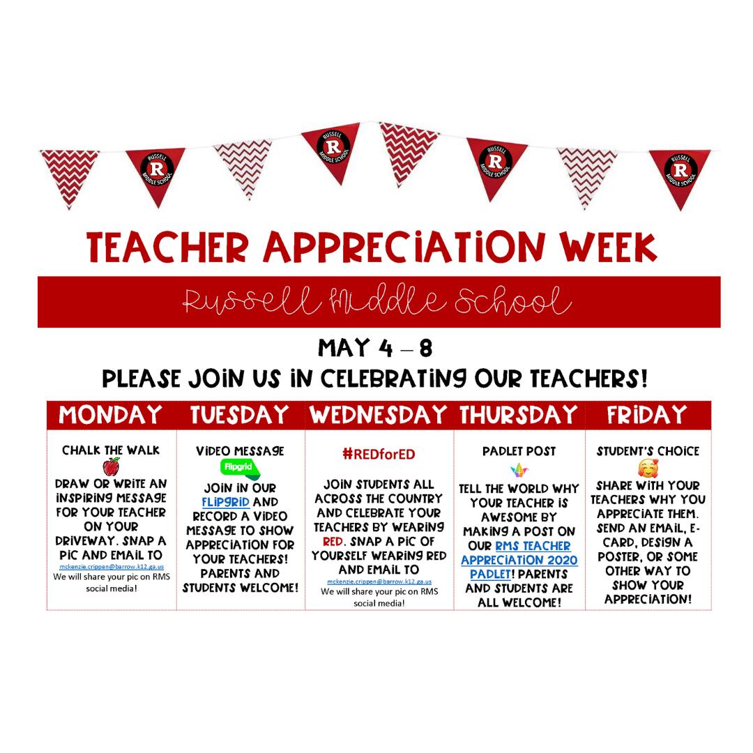 Join Us As We Celebrate Teacher Appreciation Week Virtually! Russell