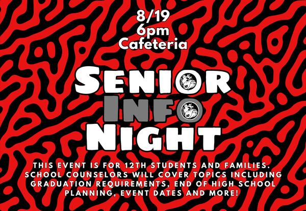 Senior Info Night - 8/19 @ 6pm