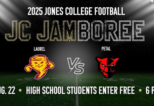 Football graphic promoting Laurel and Petal Football game at JC