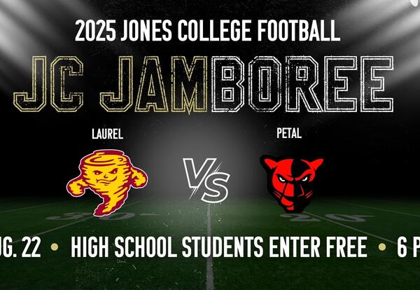 Football graphic promoting Laurel and Petal Football game at JC