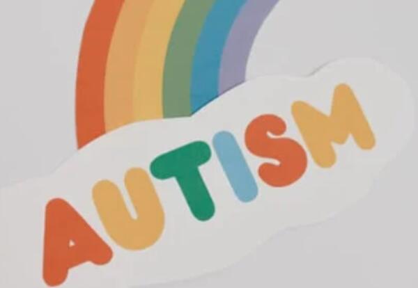 rainbow and a cloud with the word Autism -  colorful letters