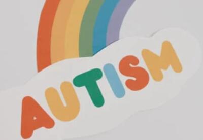 rainbow and a cloud with the word Autism -  colorful letters