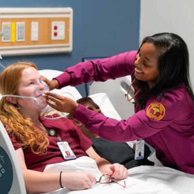 Respiratory student in lab. 