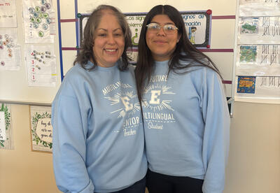Marisela Santillan and student Haley Gonzalez connect through the Future Bilingual Educators program, building a pathway toward future careers in education.