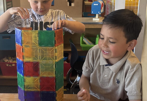 Kindergarten students at Lee Elementary School participate in Purposeful Play activities, building academic, social, and problem-solving skills through hands-on exploration and collaboration.