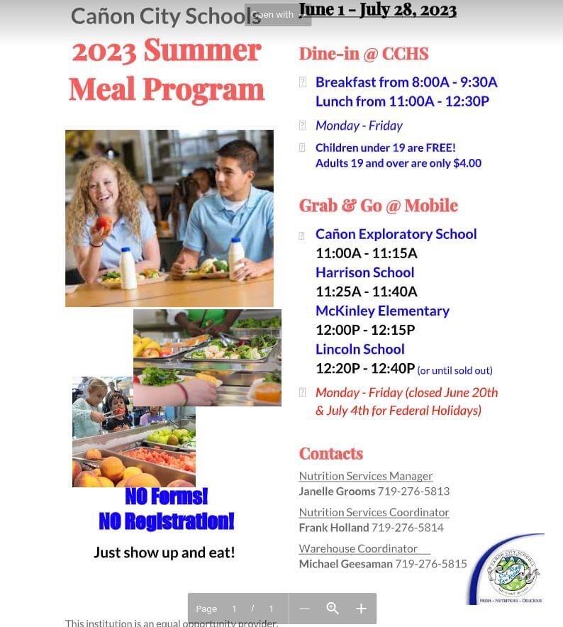 2023 Summer Meal Program | Canon City Schools