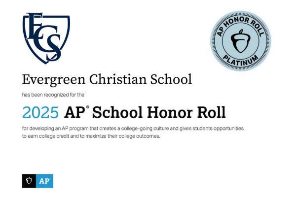 ECS Earns 2025 Platinum AP School Honor Roll | Evergreen Christian School
