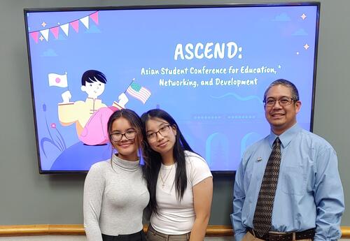 Hailey Butusov, Lana Phung, and Jeremy Bautista at school board meeting.
