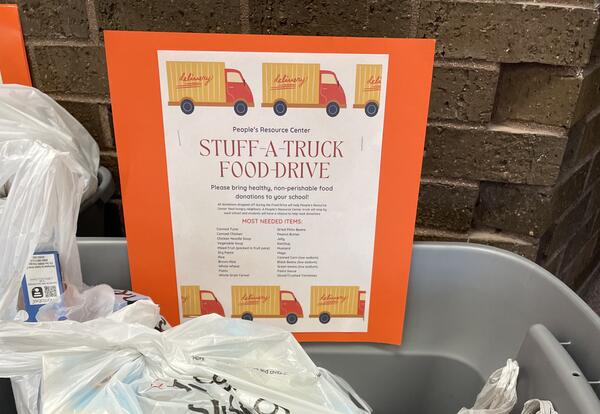 Stuff-A-Truck donation box sign