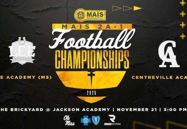 Live Coverage of the State Championship Football Game, Friday at 3:00 pm at Jackson Academy.