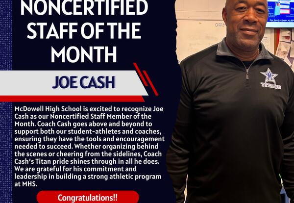 Congratulations to the MHS Noncertified Staff of the Month - Joe Cash!