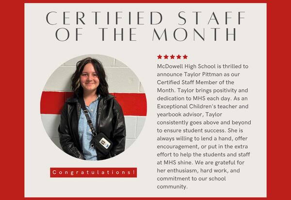 Congratulations to the Certified Staff of the Month - Taylor Pittman!