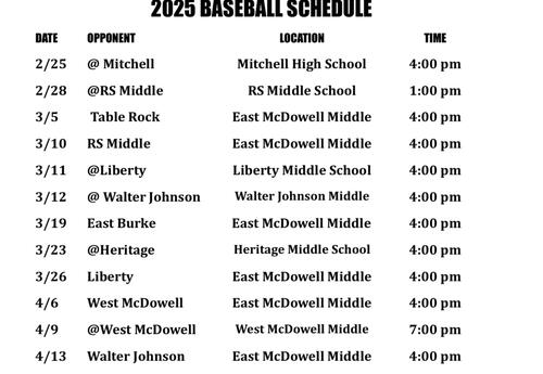 Spring Athletic Schedule