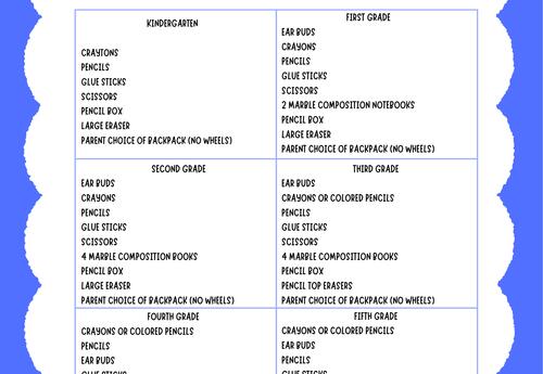 School Supply List