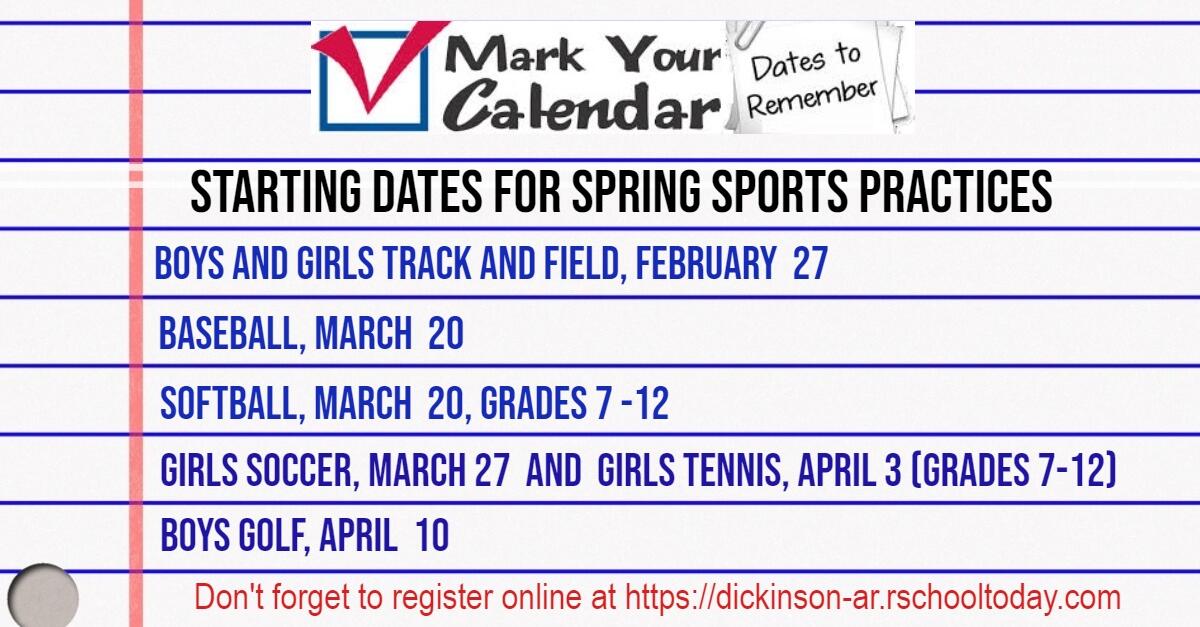 2023 Spring Sport Start Dates Dickinson High School
