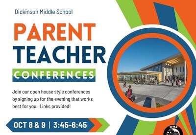 Parent teacher conference poster with school photo