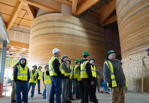 Students posing outside the TR Library