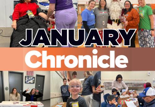 January Chronicle announcement with different photos from this months articles