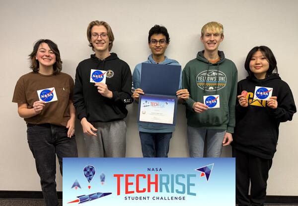Addison Grayson, Kina Lee, Elijah Ricks, Gabe Ricks, and Radheeka Weeraratne holding their awards