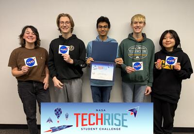 Addison Grayson, Kina Lee, Elijah Ricks, Gabe Ricks, and Radheeka Weeraratne holding their awards