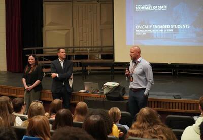 Photo of guest speakers from stark county with principal Jeff Brandt