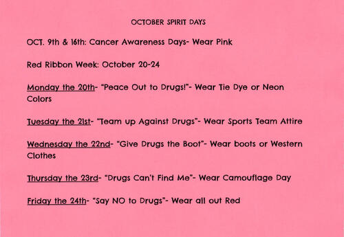 List of Spirit Days for October 2025