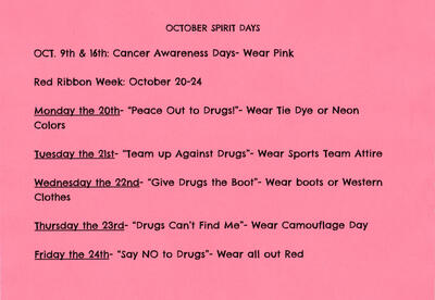 List of Spirit Days for October 2025
