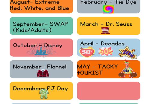 List of Dress-Up Days for this school year