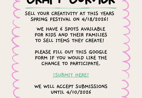 Sell your stuff at the Kids Craft Corner!