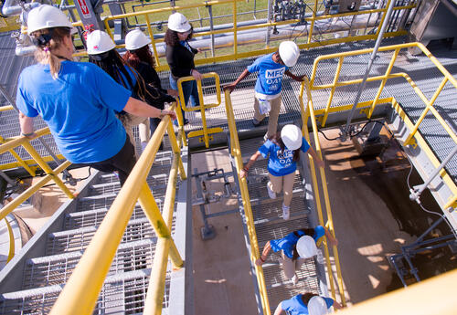 Ascension parish 8th Graders receiving a tour of the PET Plant at RPCC Gonzales during MFG Day