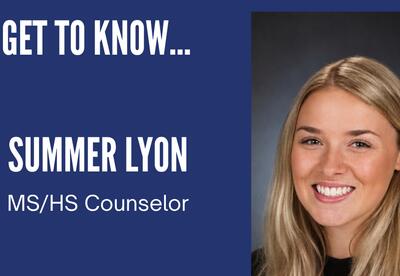 A graphic that reads "Get to Know... Summer Lyon MS/HS Counselor" with a headshot and the Madison CSD logo.
