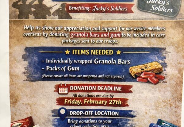 Supporting Our Troops: OLHMS & Simmons NJHS Collecting Granola and Gum