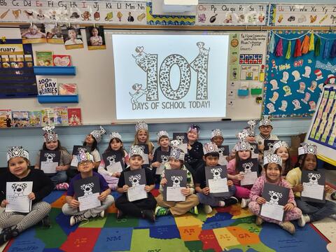 Class celebrating 101 Days of Learning