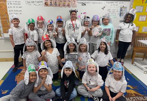 Class Celebrating the 101st Day of School dressed as 101 Dalmatians