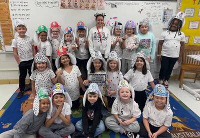 Class Celebrating the 101st Day of School dressed as 101 Dalmatians