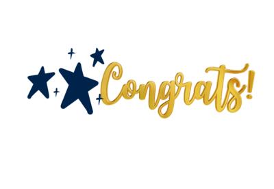 blue stars and cursive gold letters spelling "Congrats"