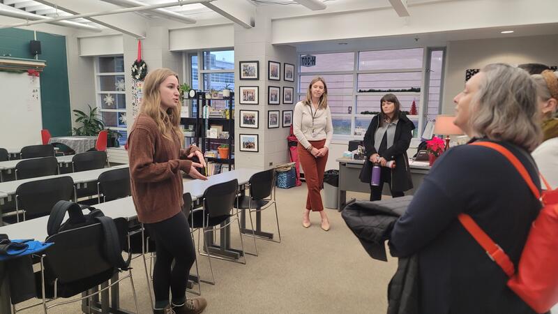 Senior, Emma Pietrzak talks with visitors about her experiences as an intern with the Lake County Public Defender’s Office.
