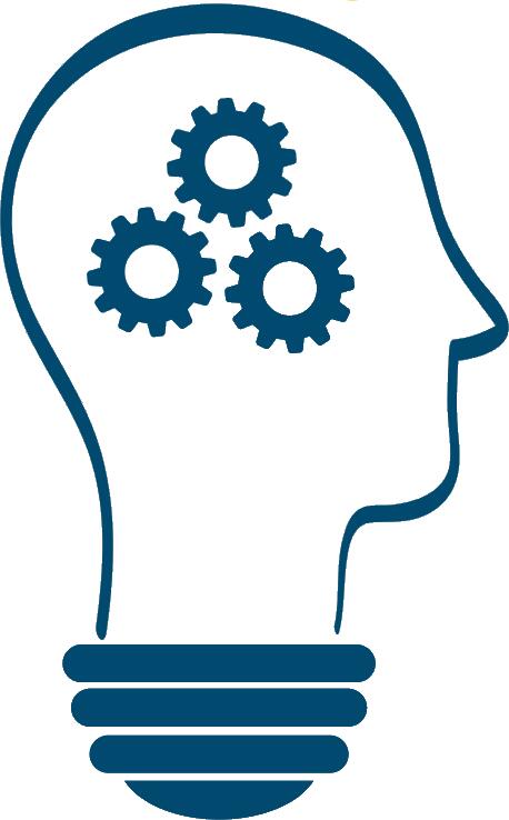 Lightbulb head with gears icon