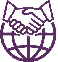 Shaking hands in front of globe icon