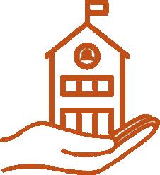 Building in palm of hand icon