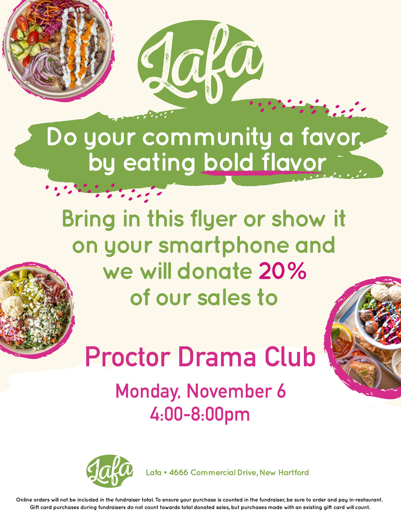 LAFA TO DONATE 20% OF SALES ON NOVEMBER 6TH TO PROCTOR DRAMA CLUB ...
