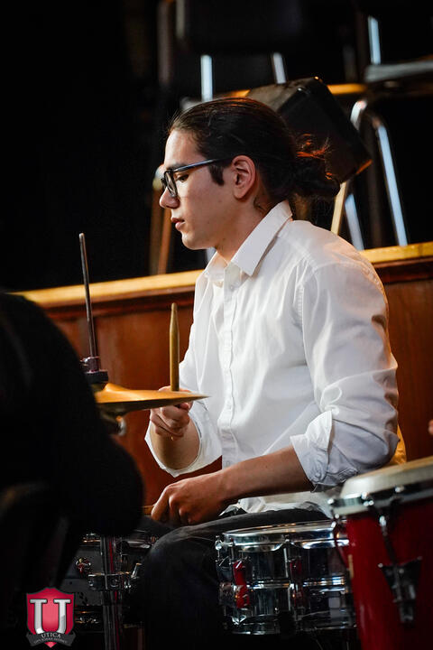Student playing the drums