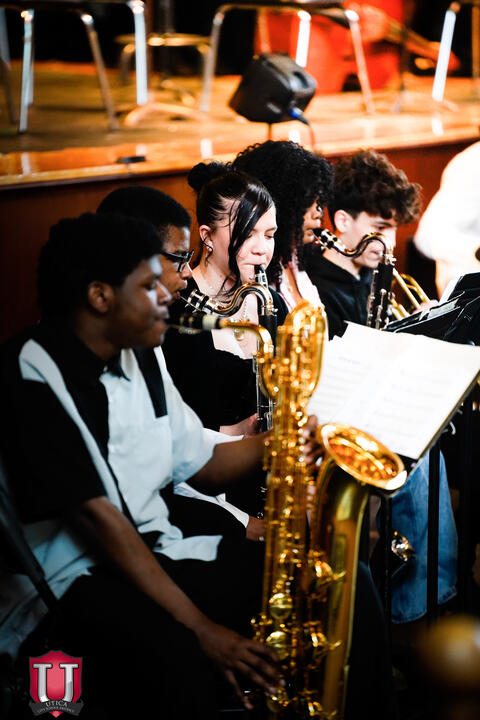 Students playing the saxophone