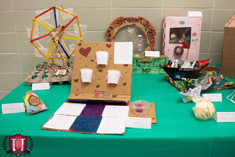 Table display of students arts and crafts